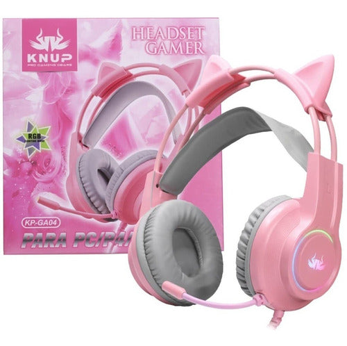 Fone De Ouvido Headset Gamer Rosa Com Fio Microfone Kp-ga04