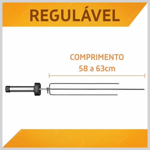 Espeto Giratório Rotary Speto A Pilha Regulável 58cm/63cm