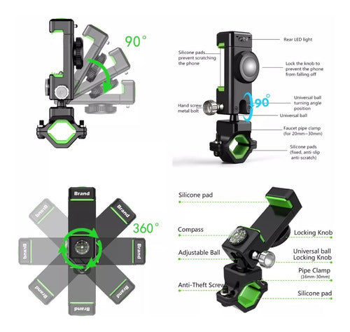 Suporte Celular P/ Bike Moto Bússola Rotação 360º-c/lanterna