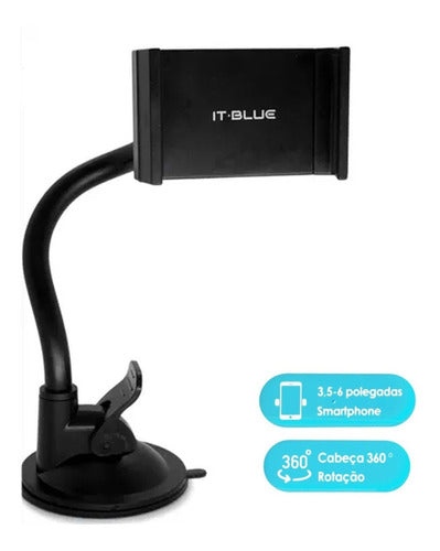 Suporte Celular Universal Haste Flexível Ventosa Carro 360