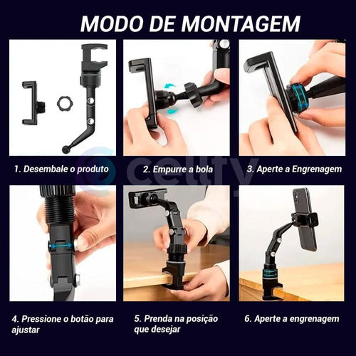 Suporte P/ Celular Clip Retrovisor Mesa Multi Aplicações