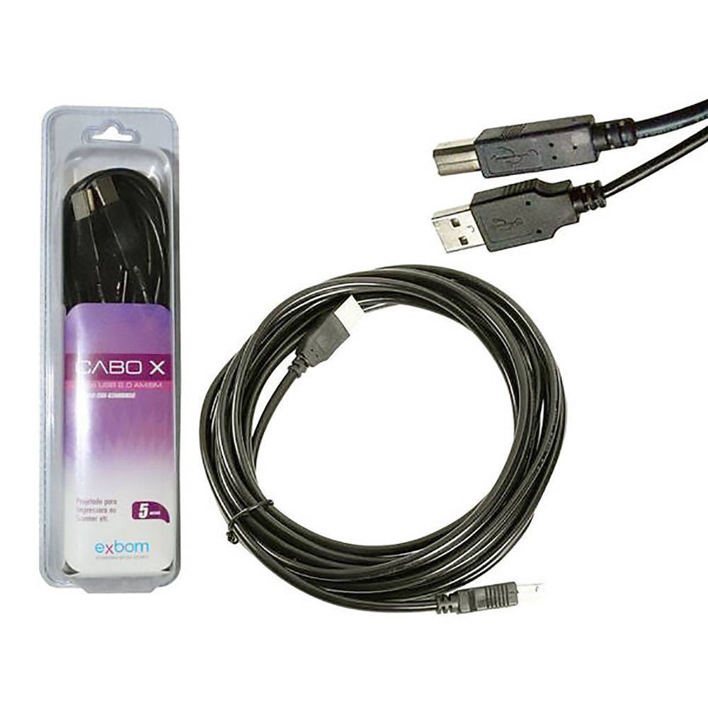 Cabo de Impressora USB 2.0 AM x BM 5 Metros