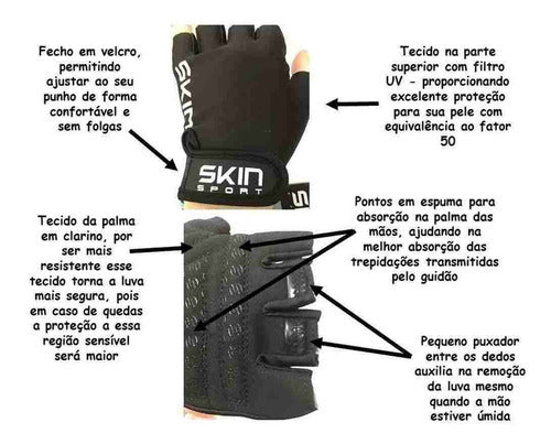 Luva Ciclista Bike Skin Sport Meio Dedo