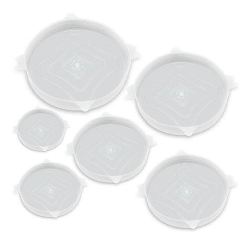 6 Tampas Silicone Reutilizável Flexível Lavável Transparente