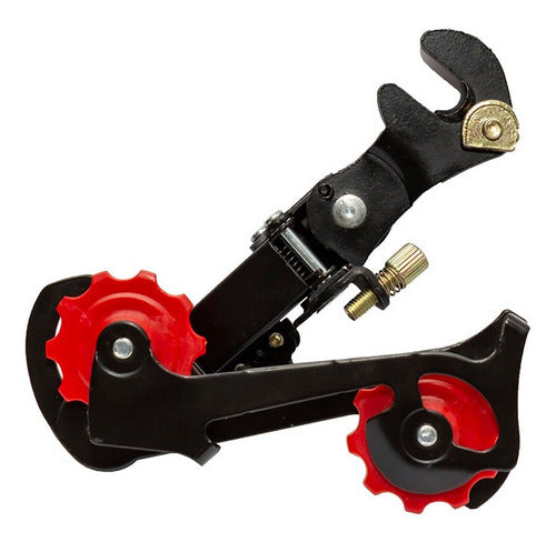 Cambio Traseiro 6v Preto Com Gancheira 02 Roldanas Vermelhas