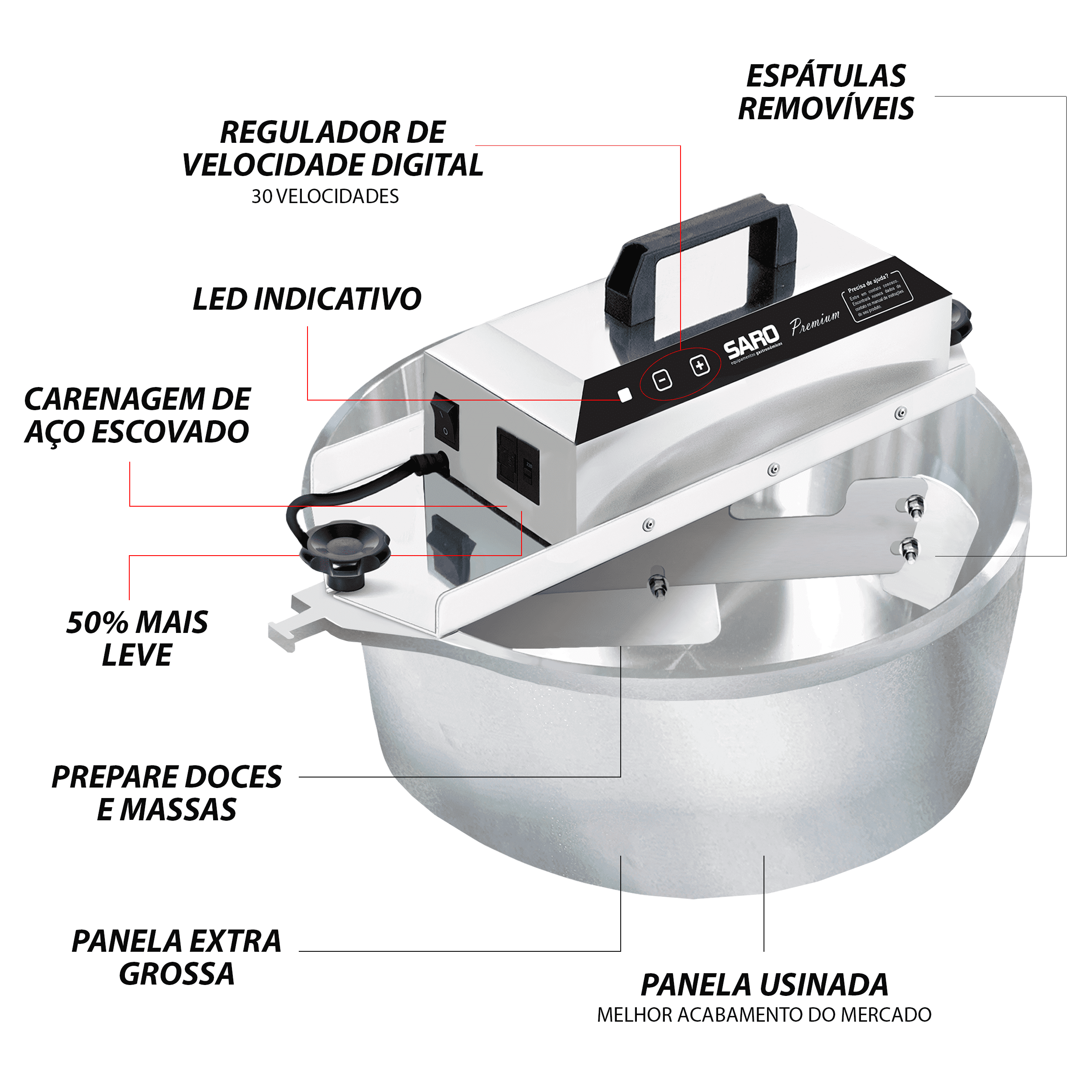 Panela Mexedora Misturador Elétrico Saro 10 Litros Inox doce
