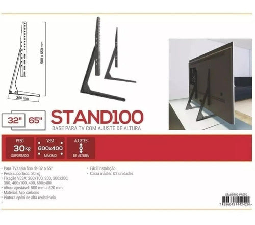 Suporte Multivisão Stand100 De Mesa Para Tv De 32 Até 65