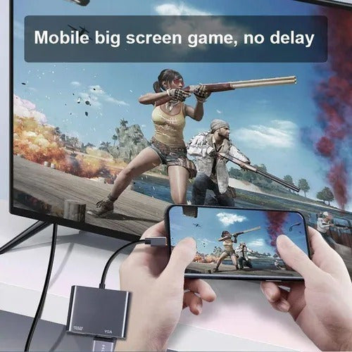 Adaptador 2 Em 1 Tipo C Para Hdmi Vga Mecabook Ou Celular