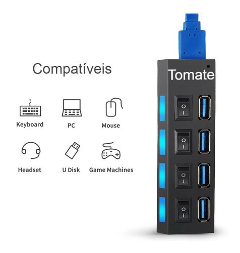 Hub Usb 3.0 4 Portas Com Led Para Pendrive Hd Mouse Mst-003