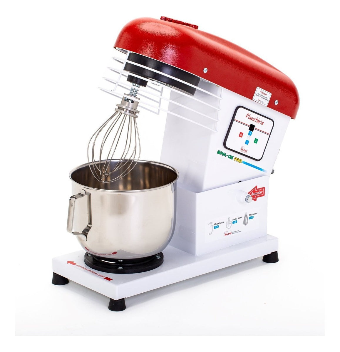 Batedeira Planetária 5l Plus Maná Branco C/ Tampa Vermelho