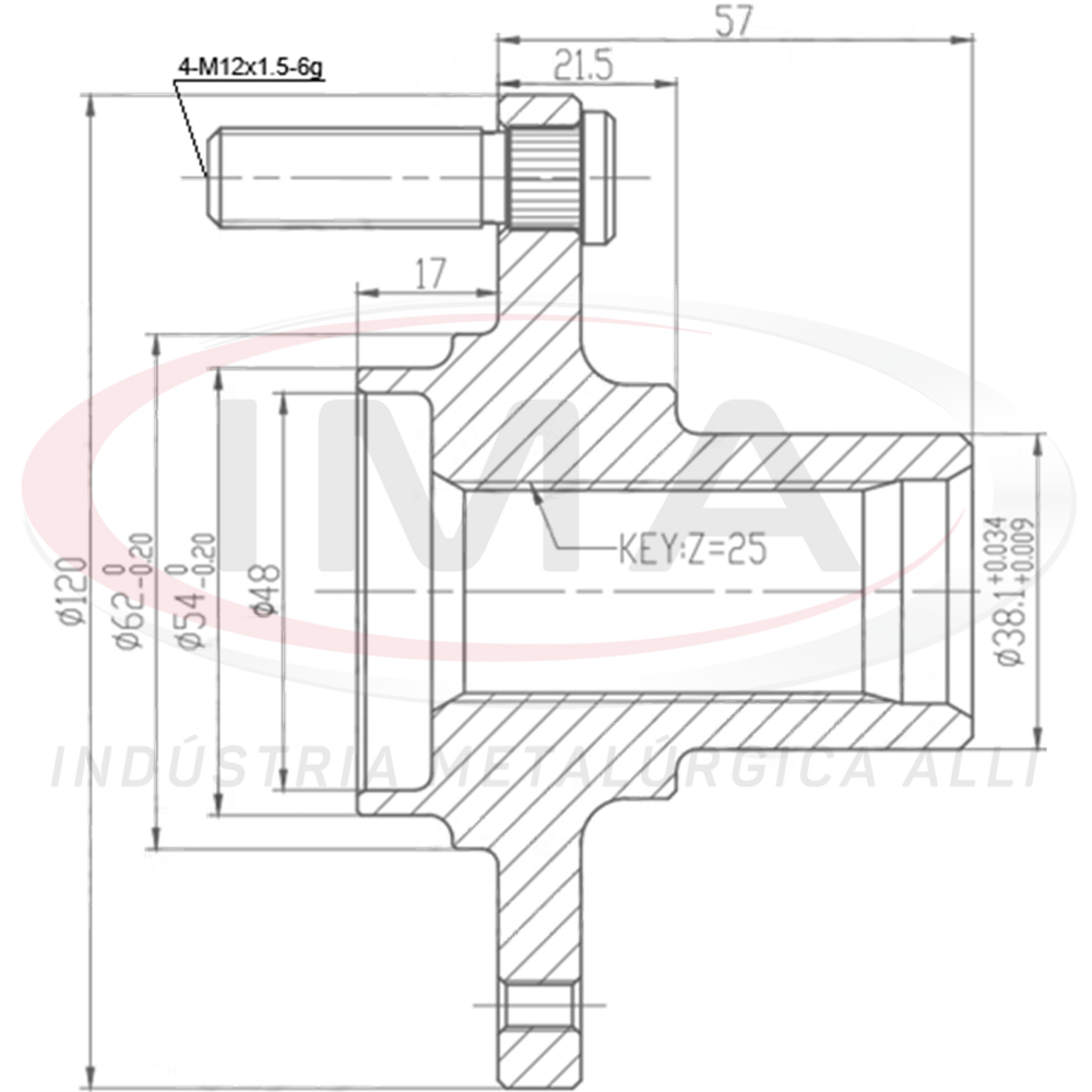 Cubo de Roda Dianteiro 25 Dts/rol 38 Mm Ima AL-417 Jac J3