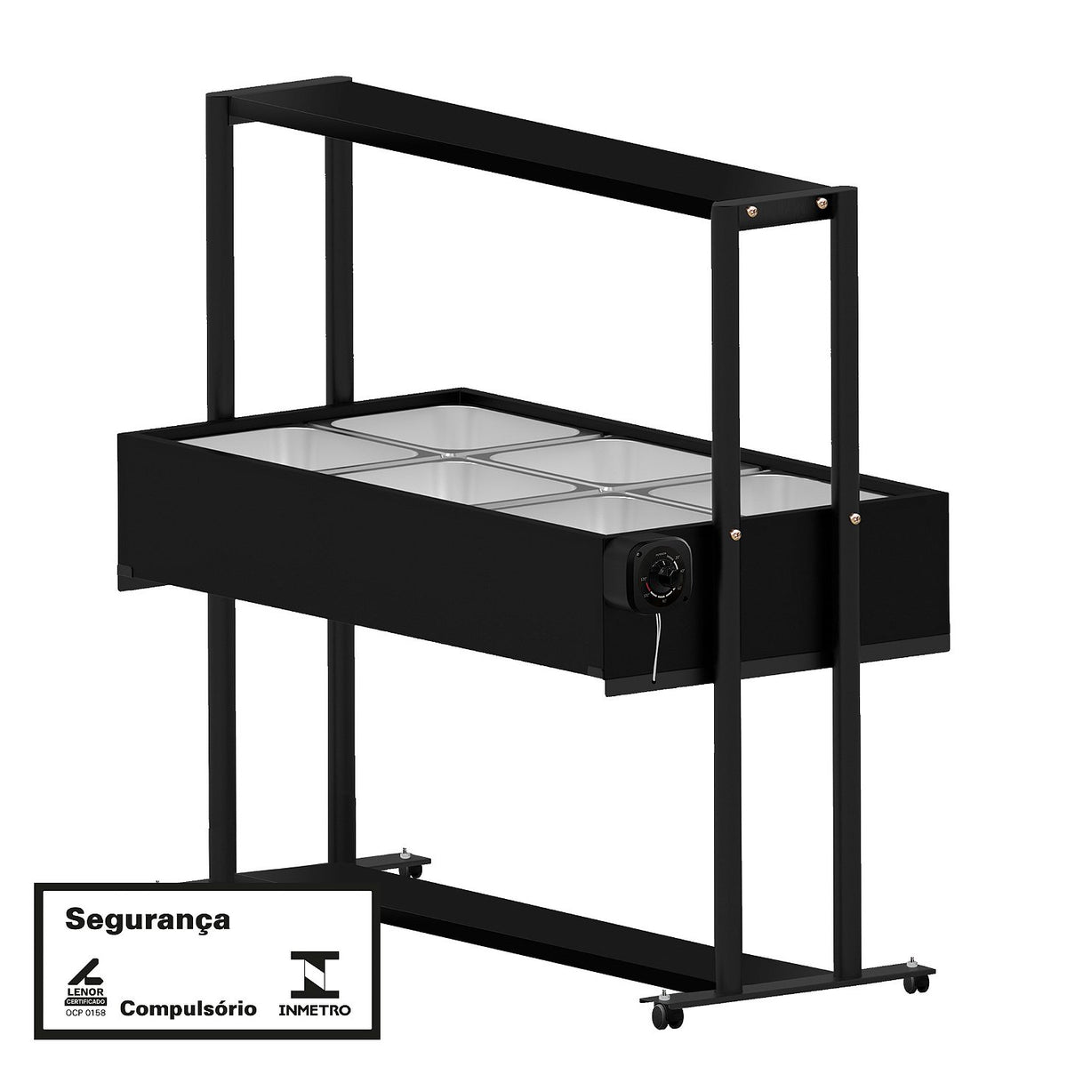 Buffet Térmico Aquecido Saro BF6 com 6 Cubas Inox, Tampa e Rodízios