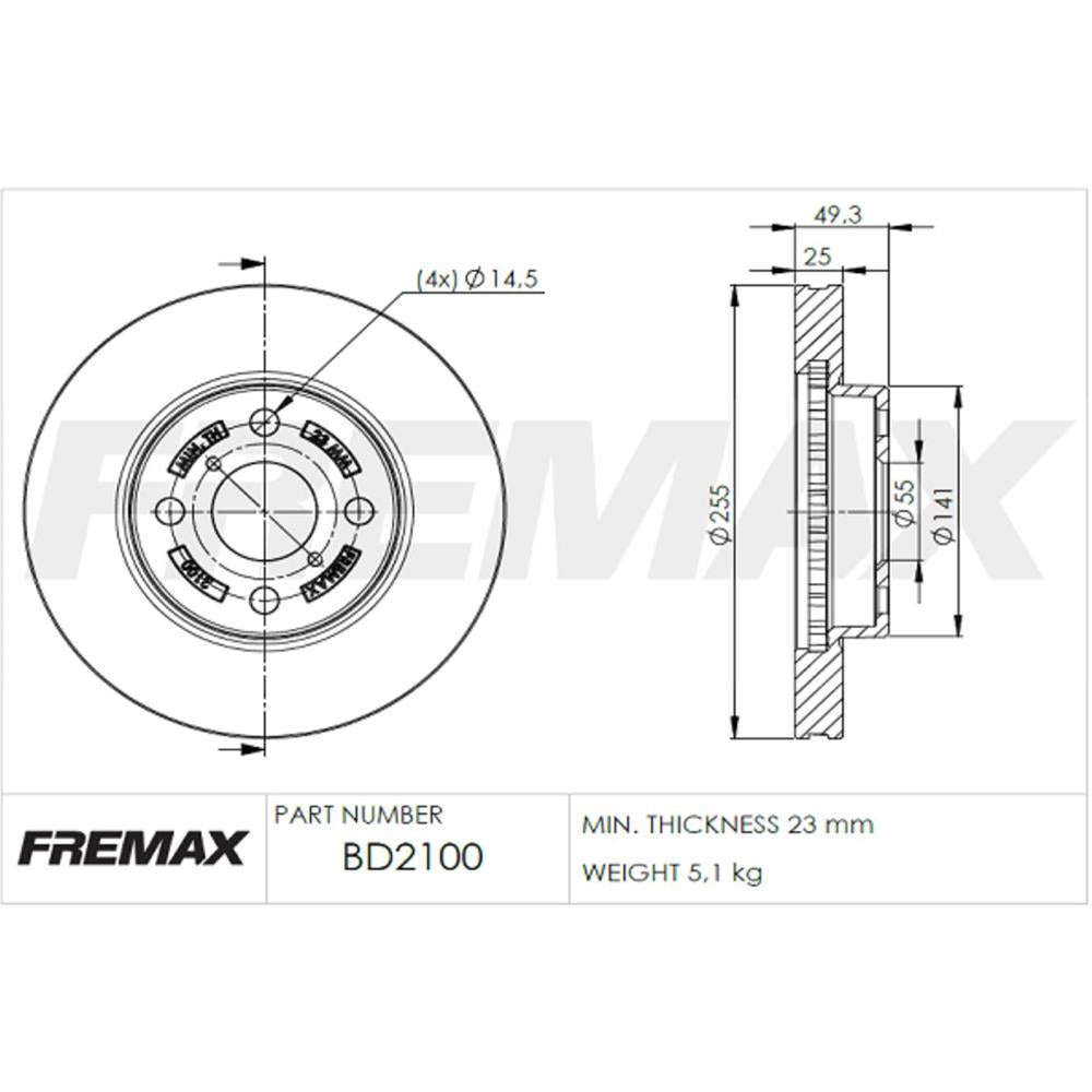 Disco de Freio Ventilado Dianteiro Fremax BD2100 Caixa com 2 Toyota Corolla