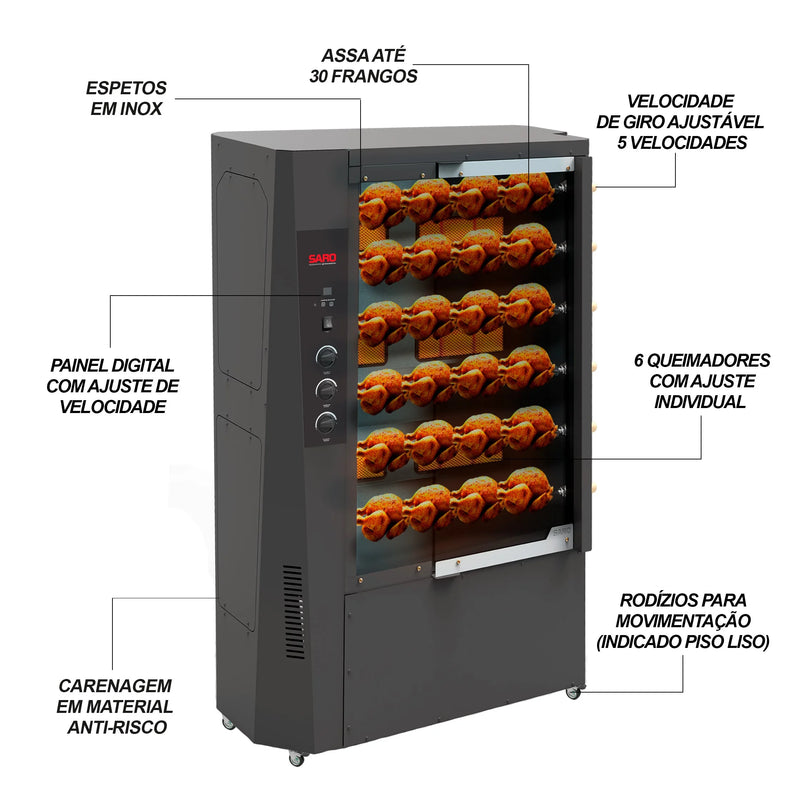 Churrasqueira Assador A Gas Glp Para Frango Bivolt Ch30 Saro