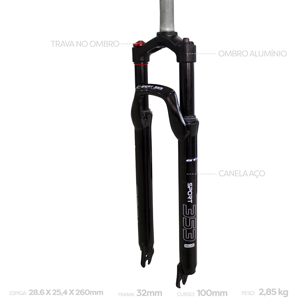 Suspensão 29 aço/alumínio ahead set 28.6mm com regulagem(preload) e trava mlo travel 100mm modelo sport 353
