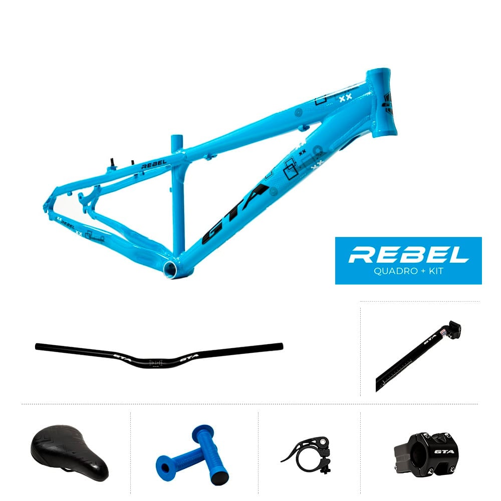 Quadro 26 freeride gta rebel azul claro + guidão + sup guidão + canote + selim + manopla + abraçadeira canote