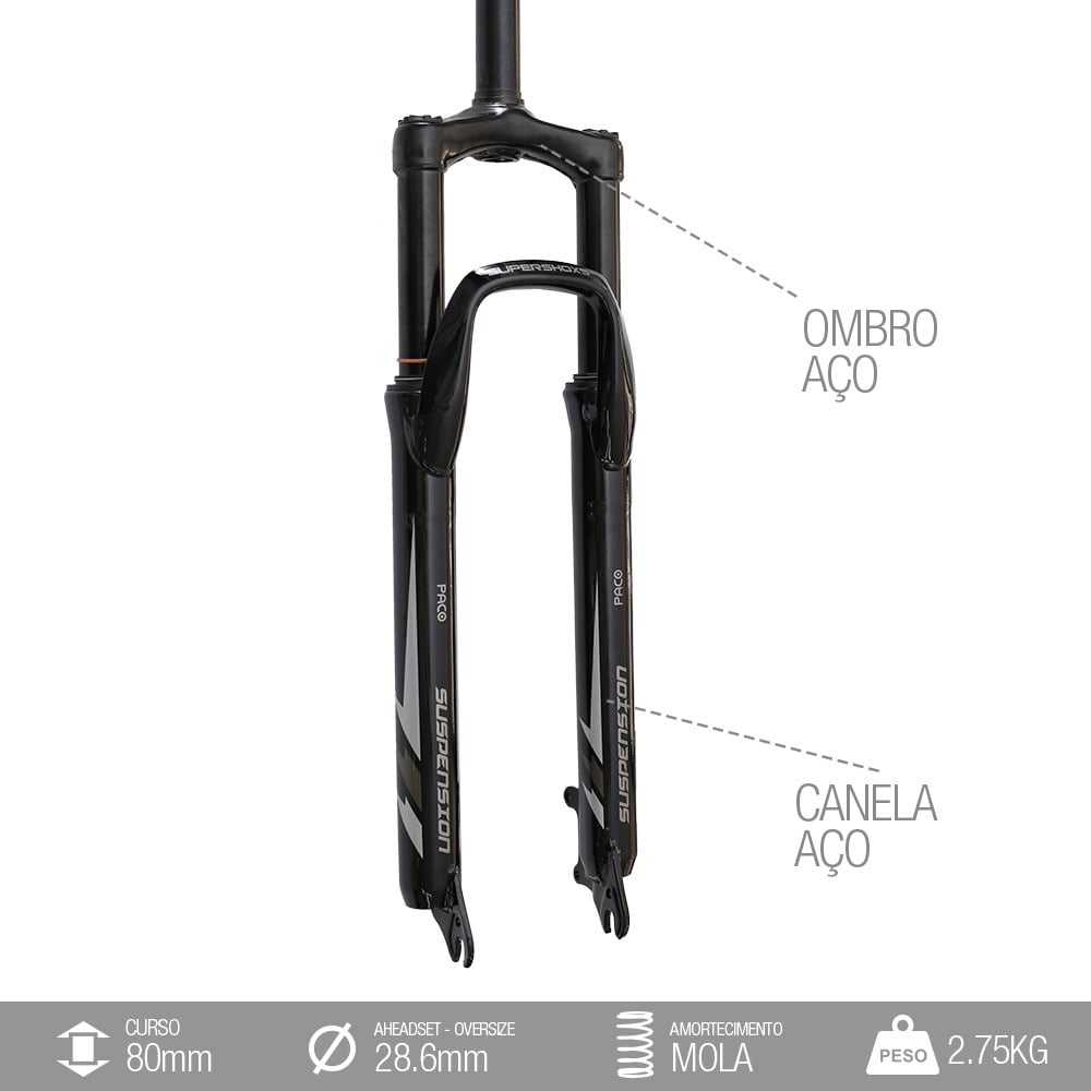 Suspensão 29 aço ahead set 28.6mm preta com canelas de 38mm e travel de 80mm paco – foto 2