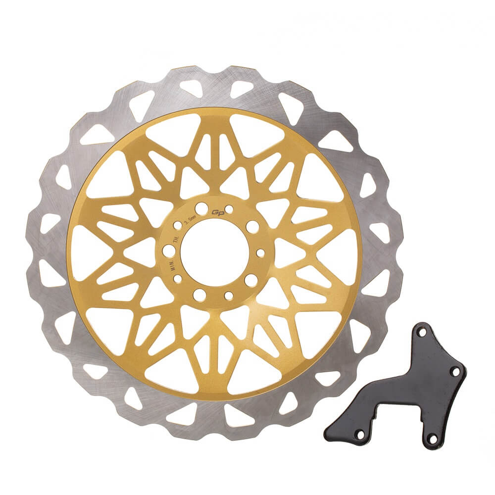 Disco Freio Dianteiro GP7 CG 150 2004/2008 Dourado (Disco Over Size 320mm + Suporte) – foto 1