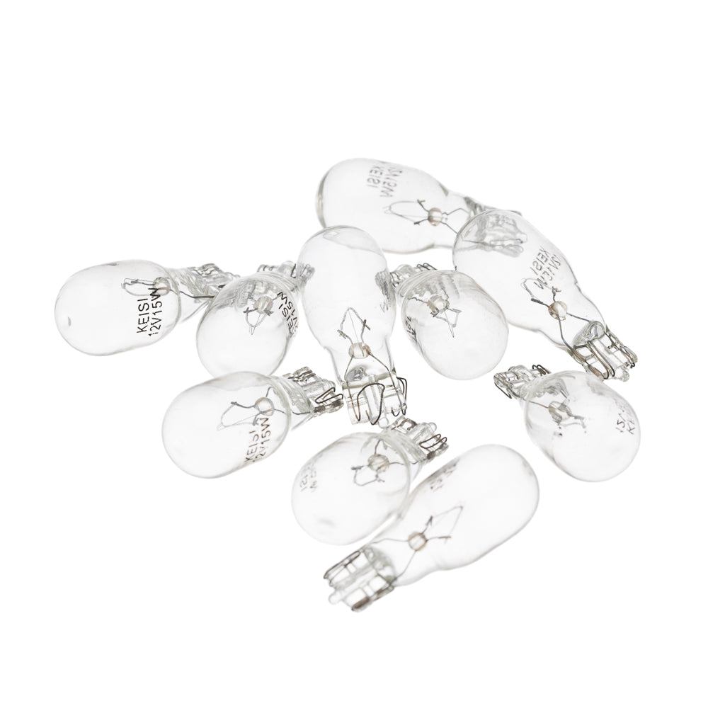 Lâmpada Pisca Keisi 12V 15W CG 150 Esmagada (Vidro Cristal - Esmagada/Pingão W2,1X9,5D - 01 Polo) – foto 3