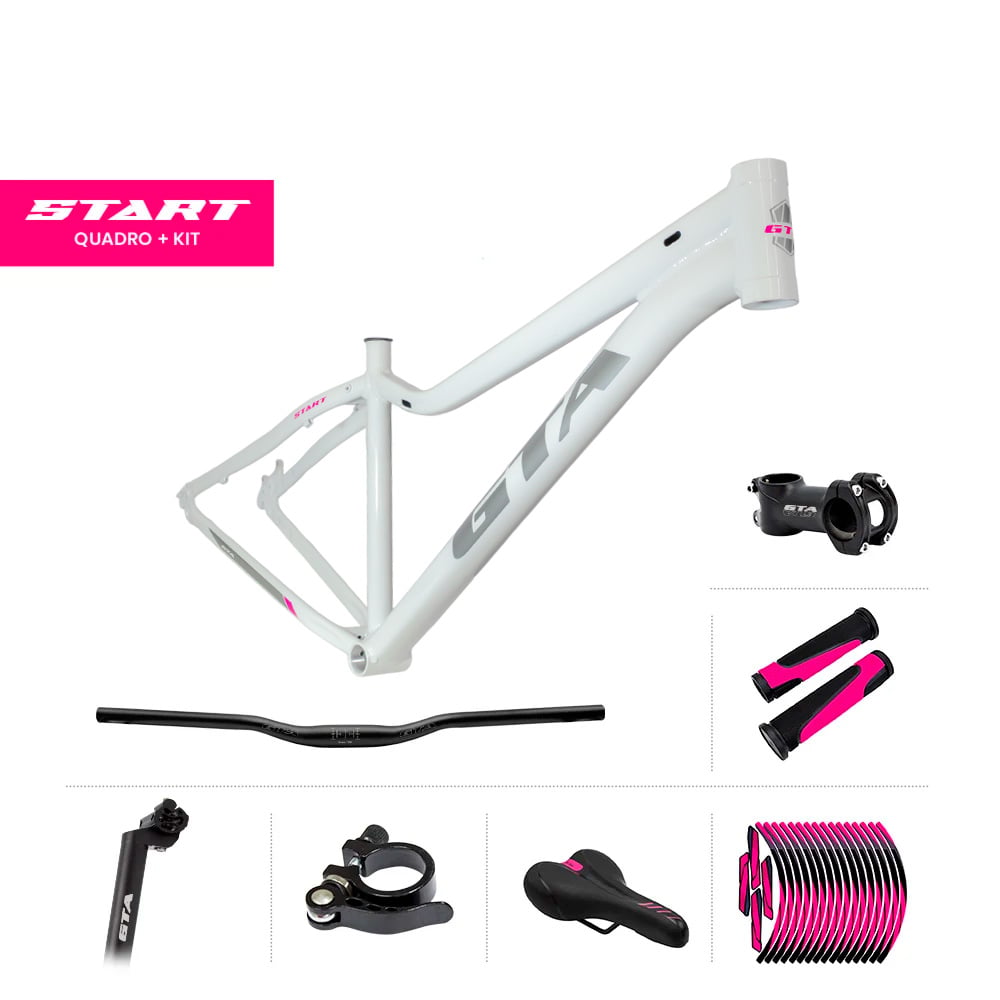 Quadro 29 alumínio gta start tamanho 15.5 fem branco, cinza e rosa (novo design) com cabeamento interno acompanha kit