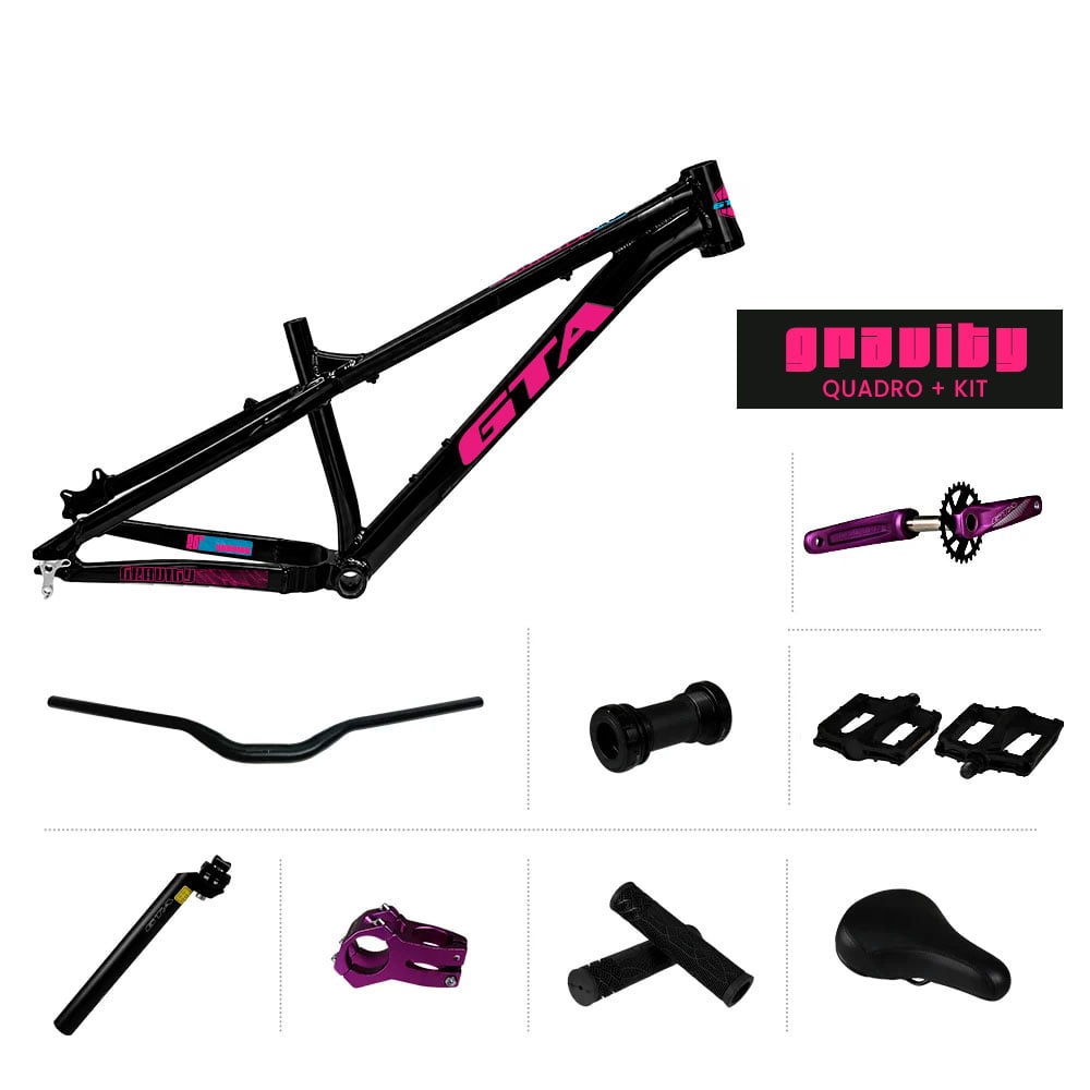 Quadro 26 freeride gravity preto/ rosa/ azul + kit