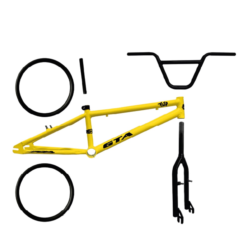Quadro 20 bmx gta flip amarelo e preto com kit (par de aro, guidao, garfo e canote)