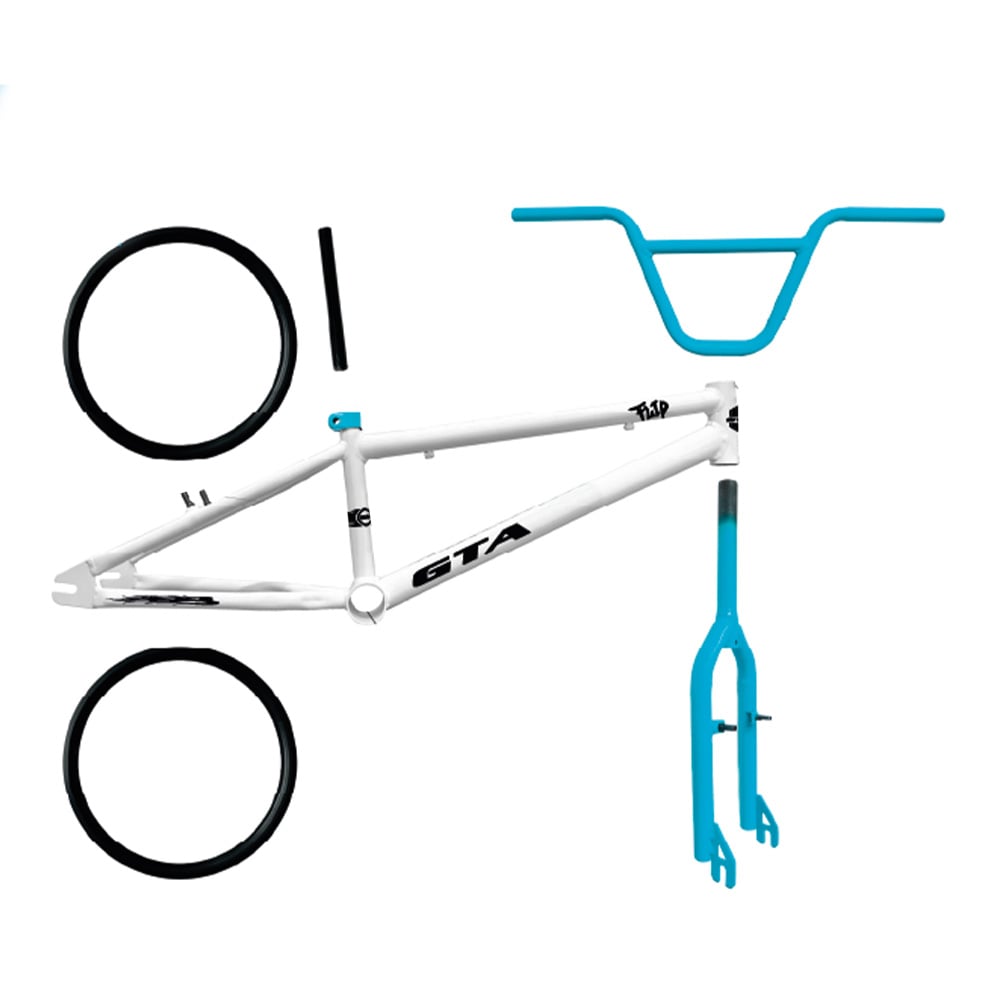 Quadro 20 bmx gta flip branco e azul com kit (par de aro, guidao, garfo e canote)