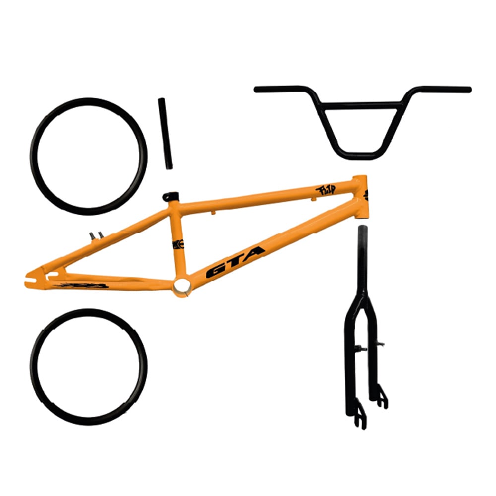 Quadro 20 bmx gta flip laranja e preto com kit (par de aro, guidao, garfo e canote)