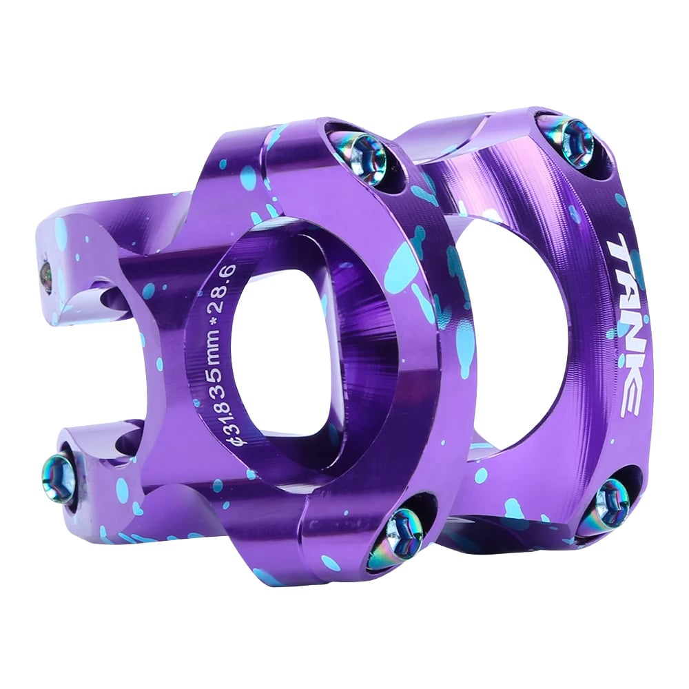 Suporte de guidão em alumínio cnc aheadset 35mm 0° 31.8mm roxo com splash (respingada / manchada) azul