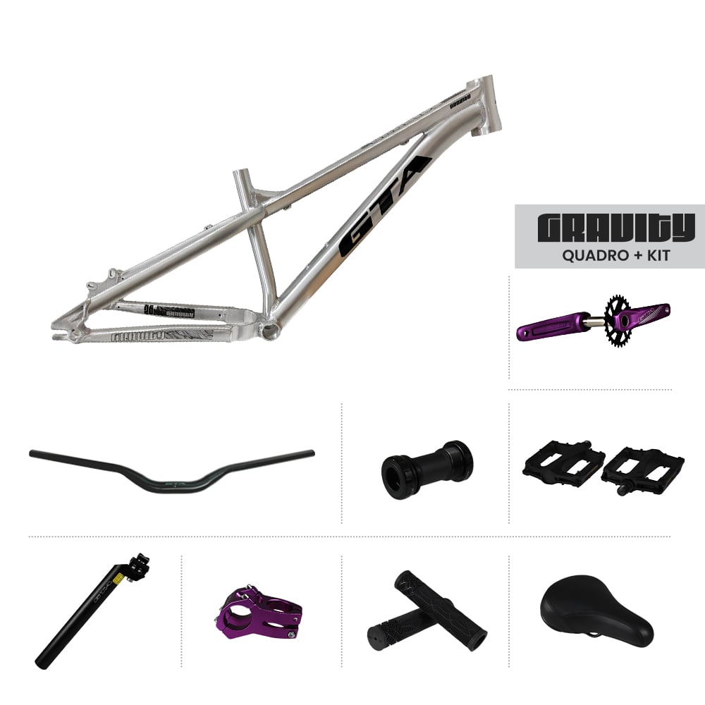 Quadro 26 freeride gravity alumínio polido + kit