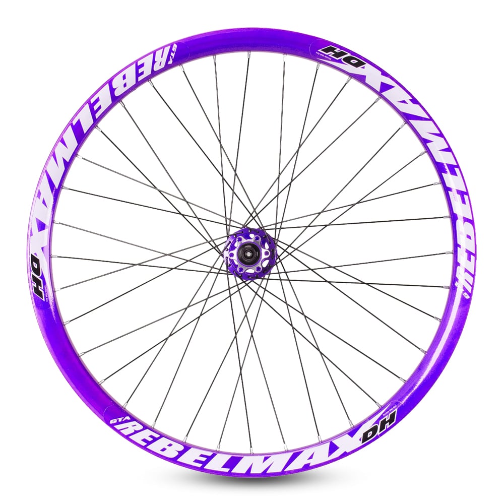 Roda montada (par) aro 26 gta rebelmax roxo com cubo barulhento roxo freeride freio a disco – foto 2