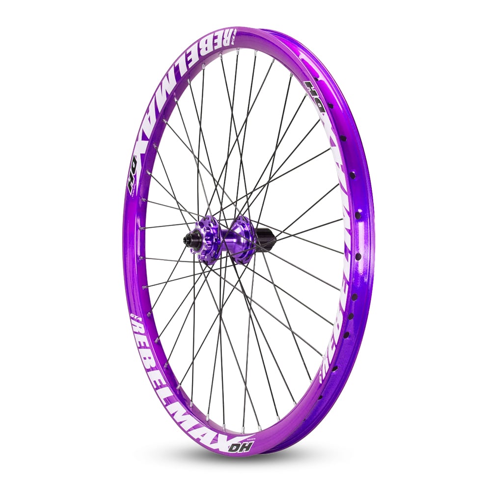Roda montada (par) aro 26 gta rebelmax roxo com cubo barulhento roxo freeride freio a disco – foto 3