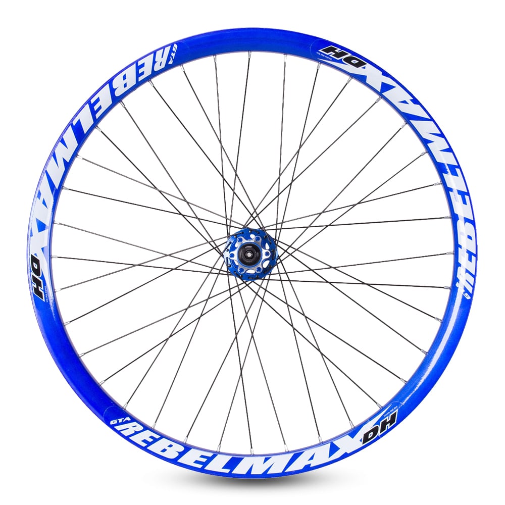 Roda montada (par) aro 26 gta rebelmax azul com cubo barulhento azul freeride freio a disco – foto 2