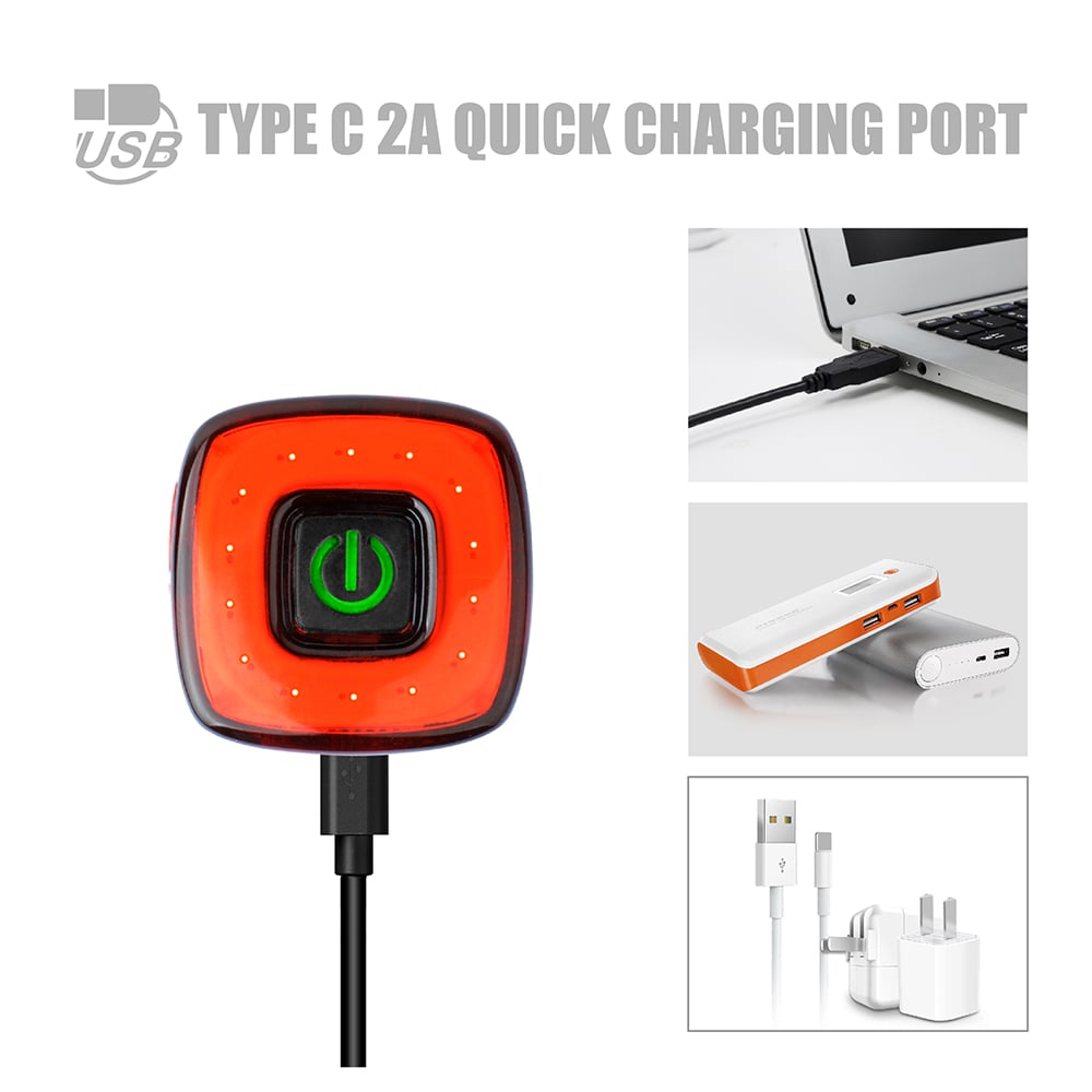 Sinalizador traseiro vermelho 30 lumens quadrado recarregavel usb – foto 6