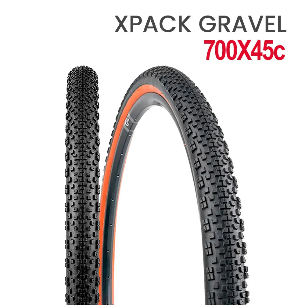 Pneu 700 x 45c tubeless 60tpi modelo xpack gravel preto com faixa marrom kevlar