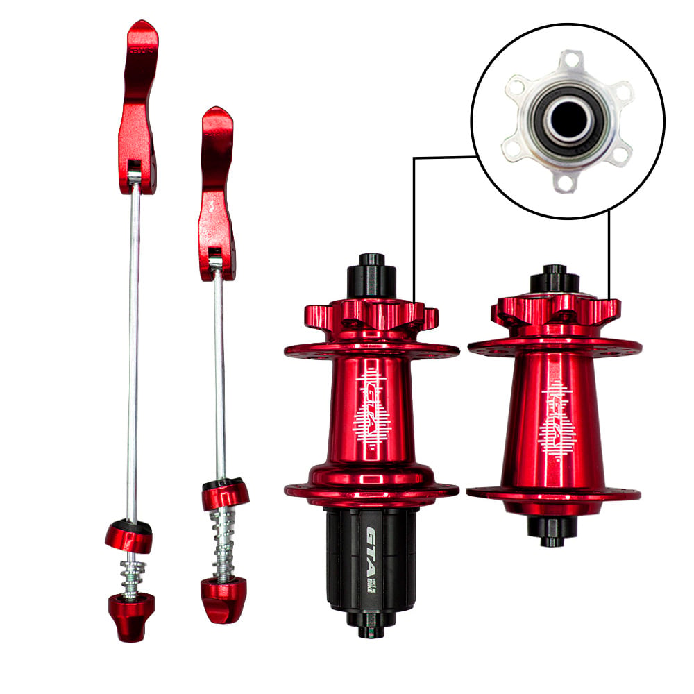 Cubo barulhento aluminio par com rolamento vermelho para cassetes de 8 a 12 velocidades com blocagem freehub 6 paws (barulhento)