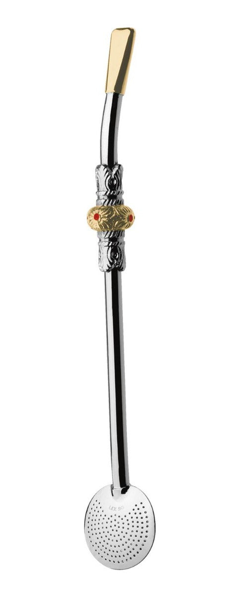 Bomba Cromada Alpaca Com Botão 24 Cm Artesanal Chimarrão