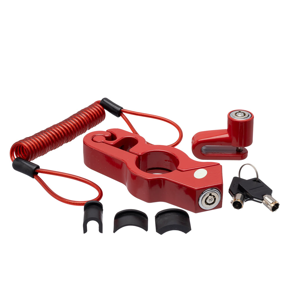 Trava (Kit com 3 Peças) Lokk Security Anti-Furto – Vermelho (Trava de Disco + Trava de Manete + Cabo Lembrete)
