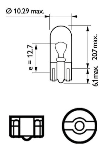 Lâmpada Auto W5W 12961 Std 12V 5W Un Philips