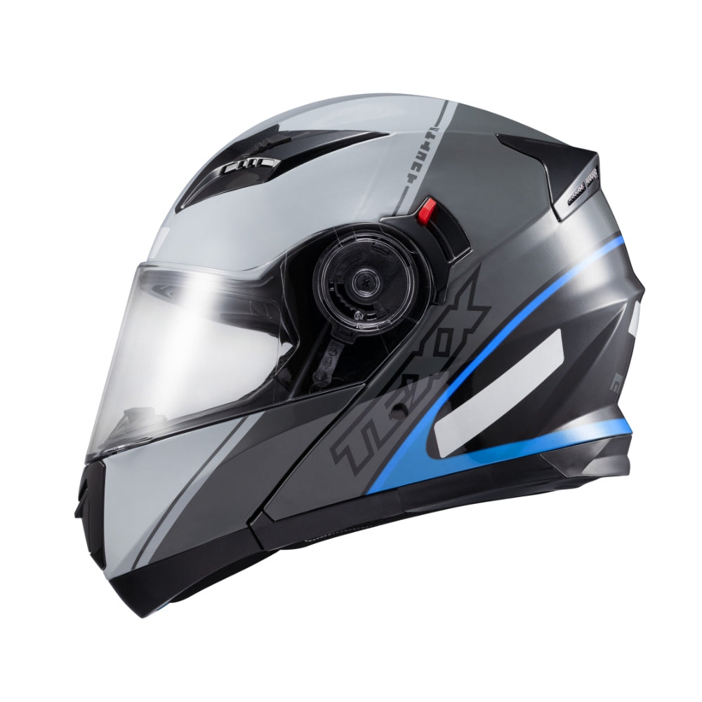 Capacete Texx Escamoteável Gladiator V3 Makan Cinza Azul Brilho – foto 3