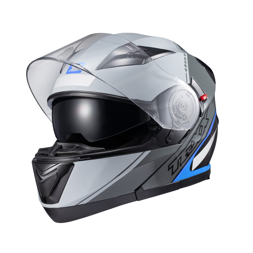 Capacete Texx Escamoteável Gladiator V3 Makan Cinza Azul Brilho – foto 8