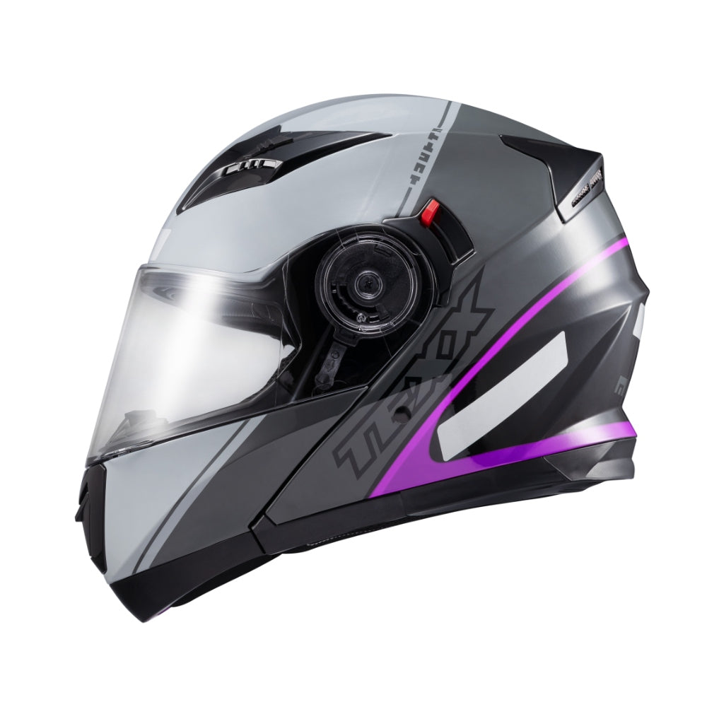 Capacete Texx Escamoteável Gladiator V3 Makan Cinza Rosa Brilho – foto 3