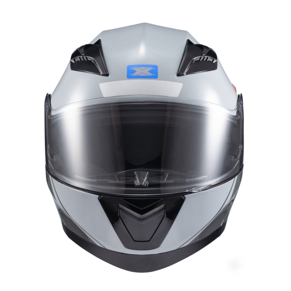 Capacete Texx Escamoteável Gladiator V3 Makan Cinza Azul Brilho