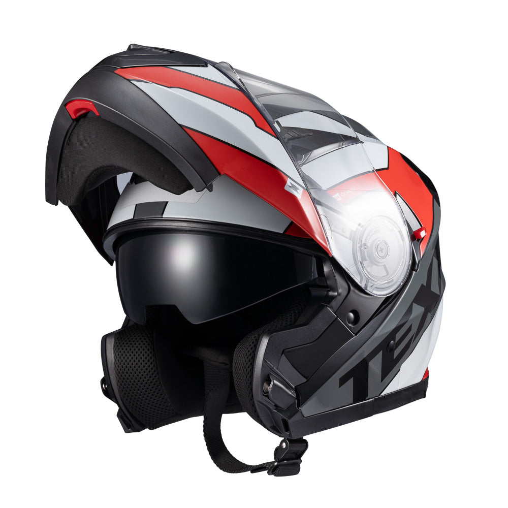 Capacete Texx Escamoteável Gladiator V3 Reisen Vermelho Branco Brilho – foto 9