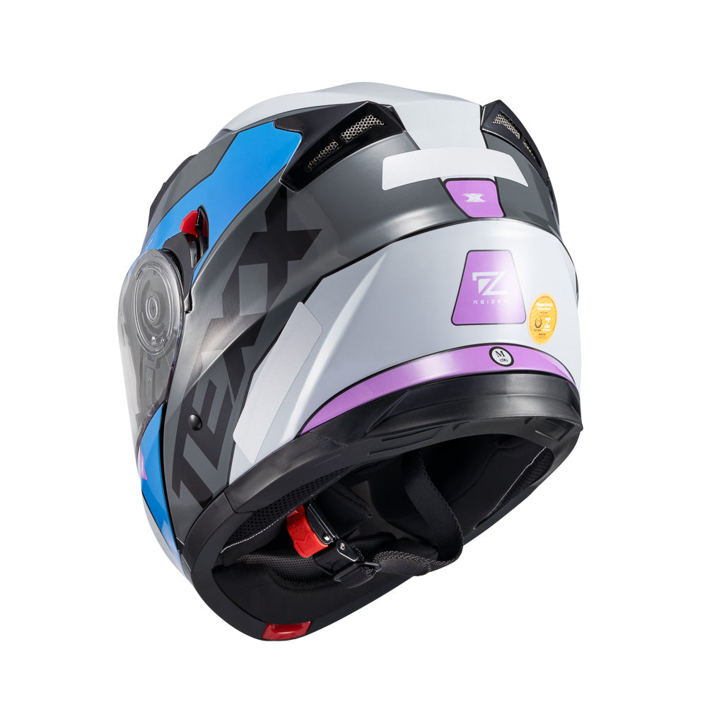 Capacete Texx Escamoteável Gladiator V3 Reisen Azul Rosa Branco Brilho – foto 4