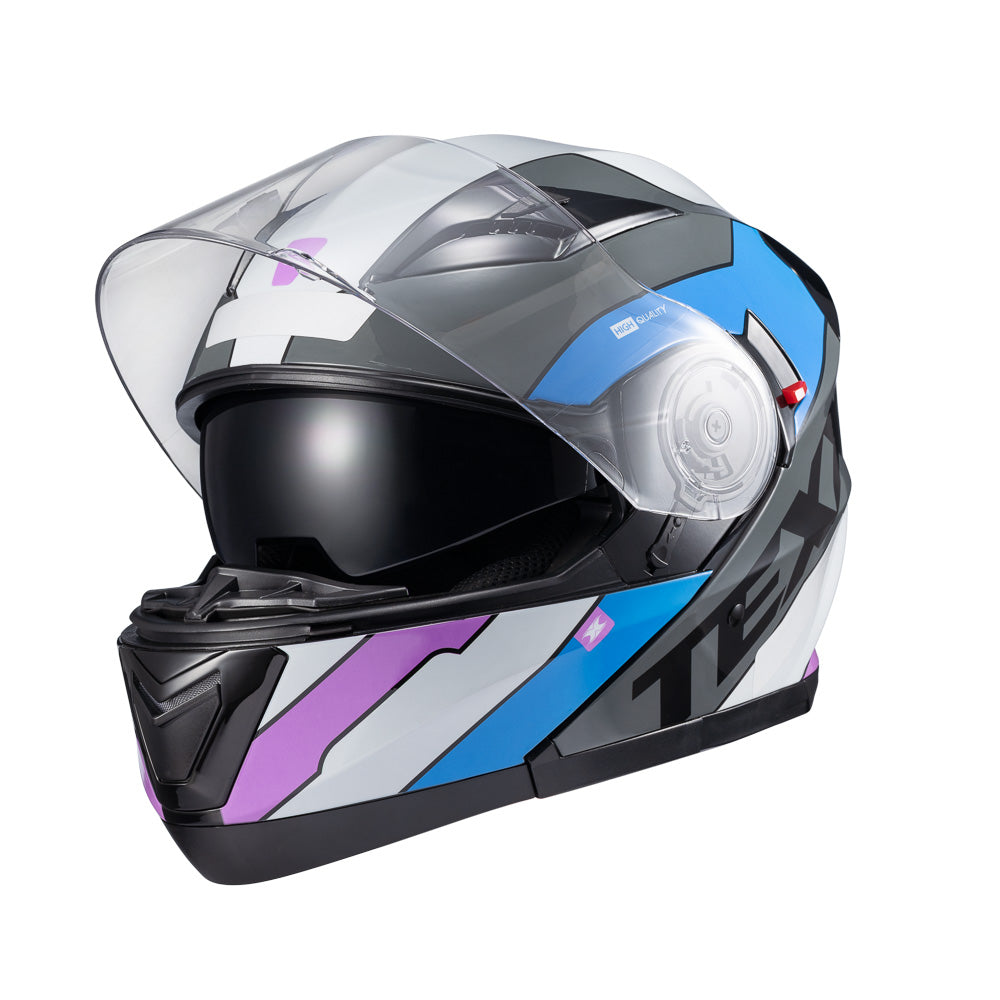 Capacete Texx Escamoteável Gladiator V3 Reisen Azul Rosa Branco Brilho – foto 8