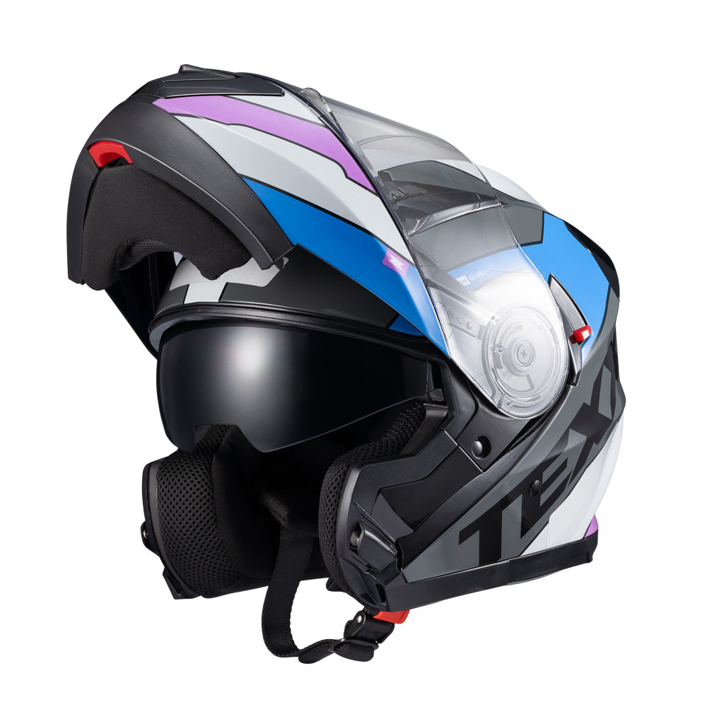 Capacete Texx Escamoteável Gladiator V3 Reisen Azul Rosa Branco Brilho – foto 9