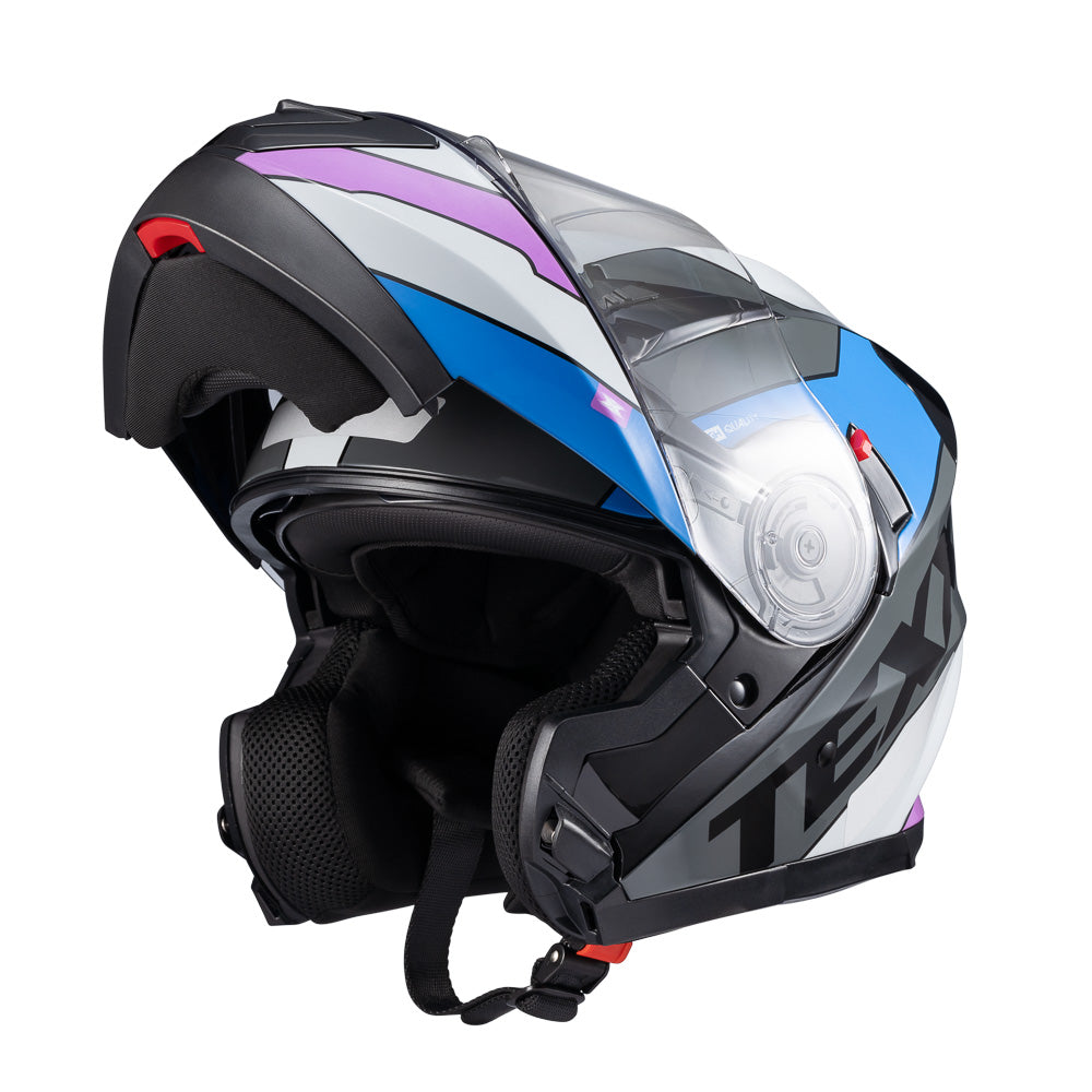 Capacete Texx Escamoteável Gladiator V3 Reisen Azul Rosa Branco Brilho – foto 10