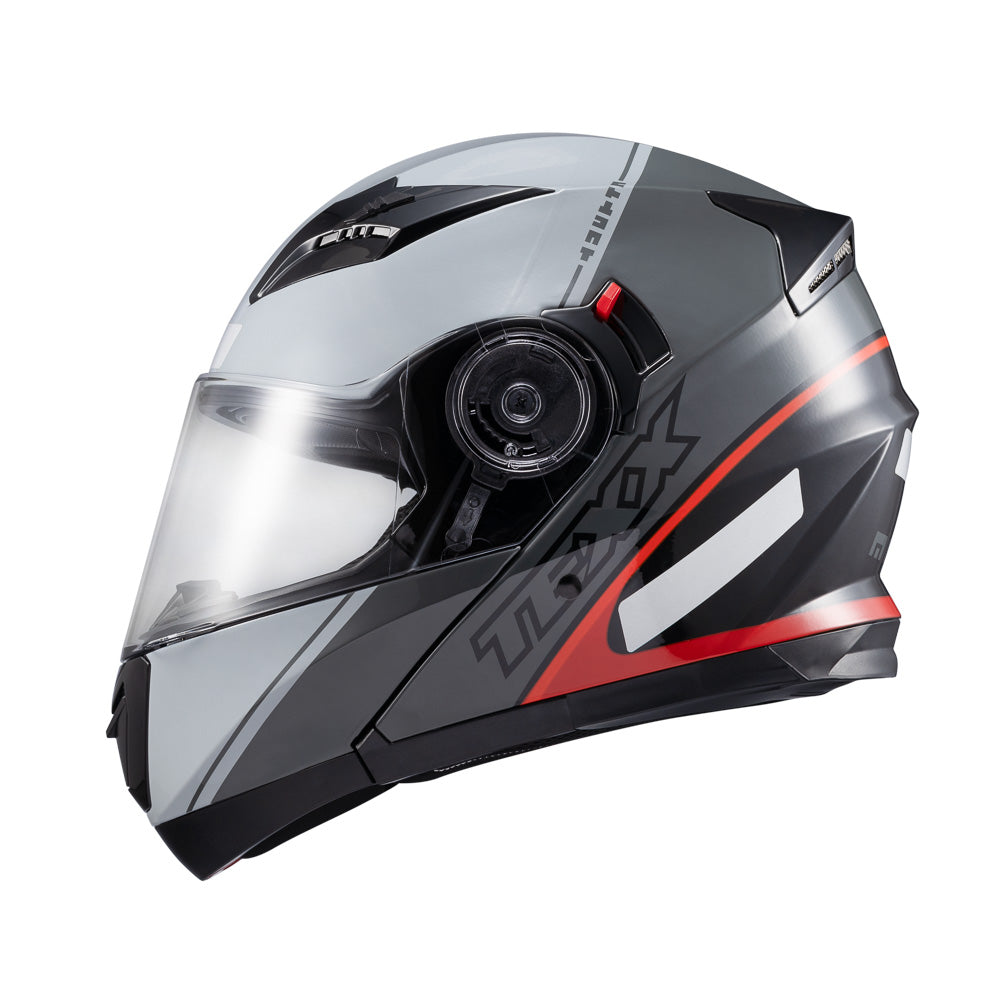 Capacete Texx Escamoteável Gladiator V3 Makan Cinza Vermelho Brilho – foto 3