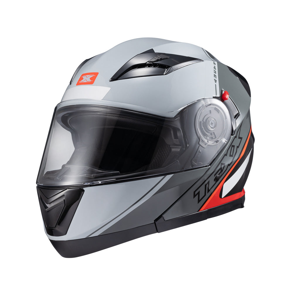 Capacete Texx Escamoteável Gladiator V3 Makan Cinza Vermelho Brilho – foto 7